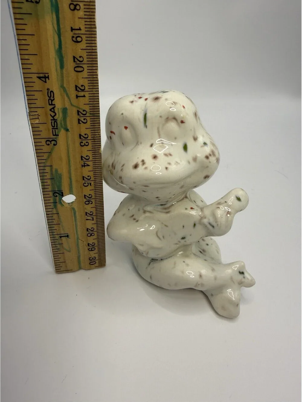 Vintage Ceramic Pottery Speckled Frog Paint Splatter White 3.5” Tall